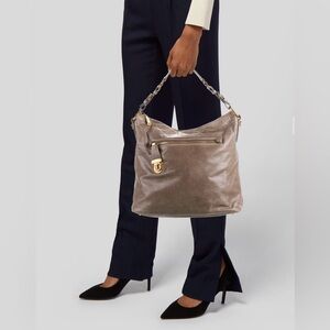 Prada Vitello Shine Leather Hobo Taupe